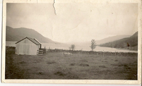 Sheep shed and stone wall on shore of Loch Broom, (Wester Ross, Scotland), circa 1930-1950