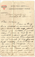WW1 letter from LC Murdoch Munro to Nurse Munro,undated, YMCA, LeHavre, Police Barracks, c.1915-1916